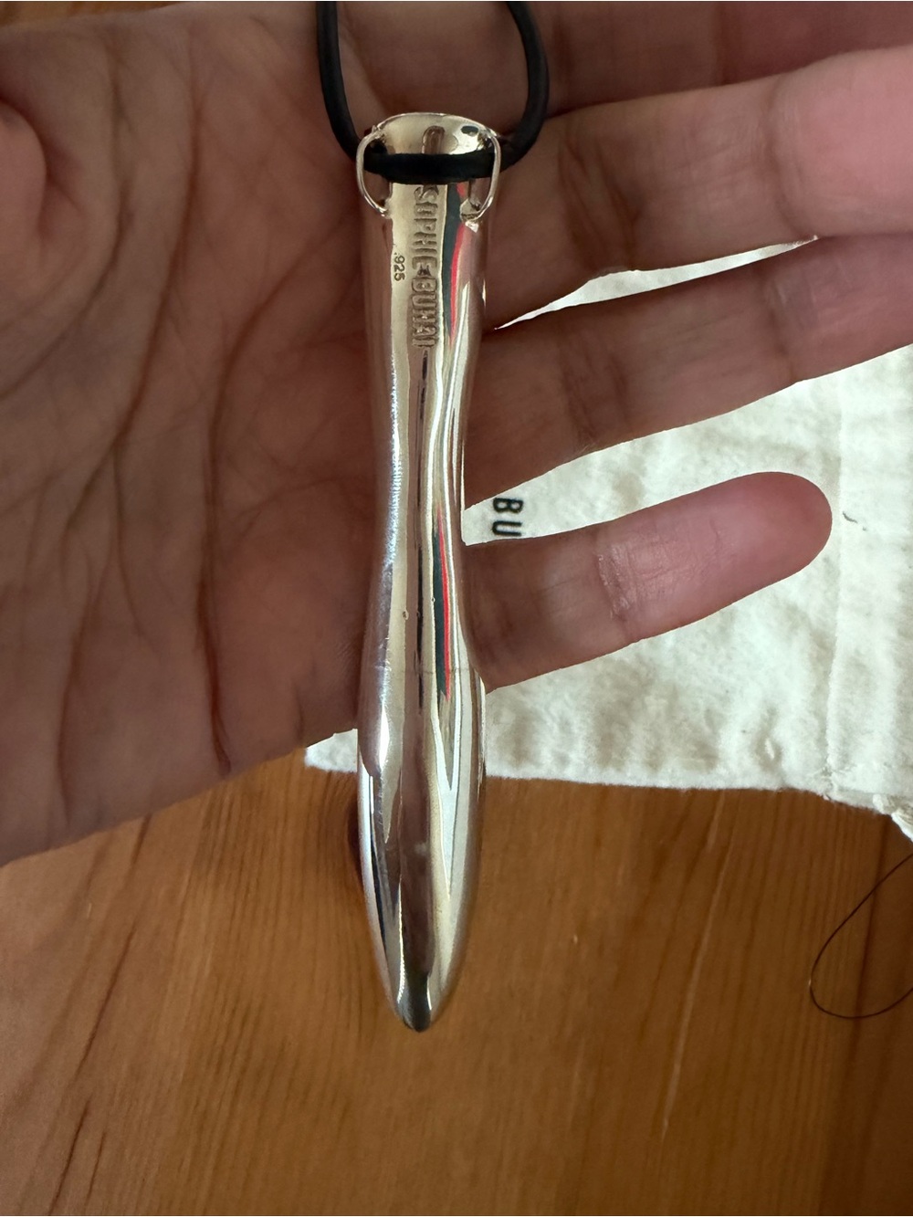 Sophie Buhai Silver Vessel Pendant Necklace Black Vegan Leather Cord MSRP $1250 - Picture 5 of 11